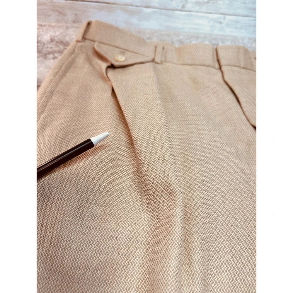 Polo Ralph Lauren Dress Pants Men 34x29 Tan Pleated Cuffed Basketweave Vintage